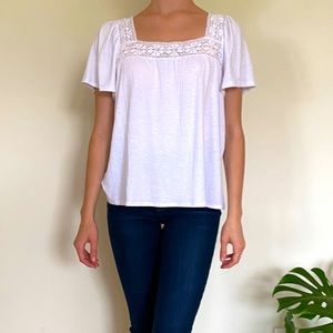 White Crochet Trim Flutter Sleeve Top Laundry by Shelli Segal XS